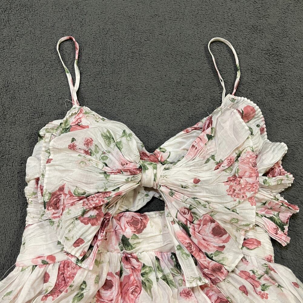 By The River Floral Tiered Maxi Dress White Bow Front Cutout Women's Size M NTW - Picture 3 of 9